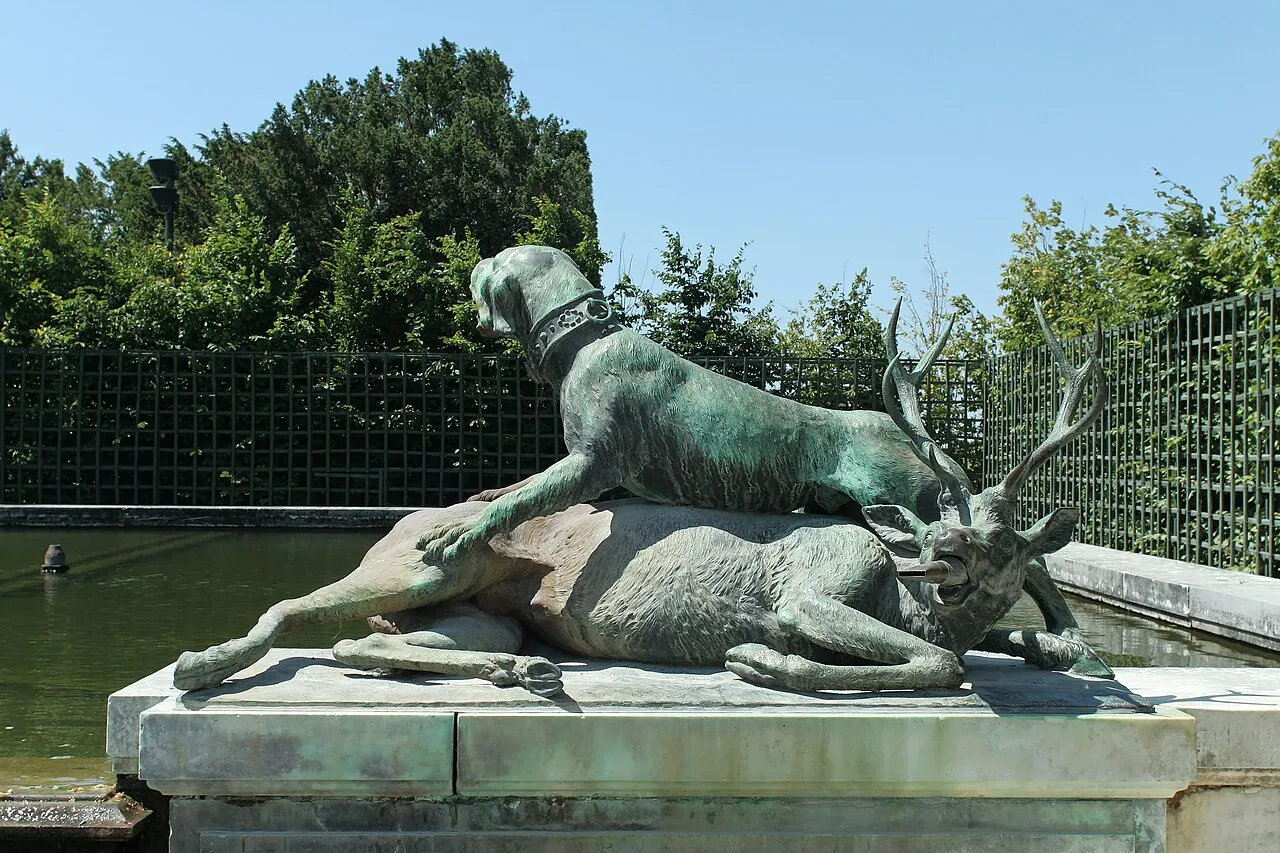 Limier terrassant un cerf